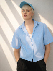 Women Blue Stripes Crop Shirt