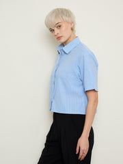 Women Blue Stripes Crop Shirt