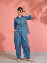 Blue & Brown Stripe Ric Rac Regular Shirt Pink Paprika by SASSAFRAS