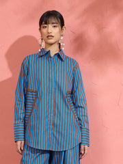 Blue & Brown Stripe Ric Rac Regular Shirt Pink Paprika by SASSAFRAS