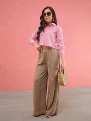 Women Pink Schiffli Back Tie Crop Shirt