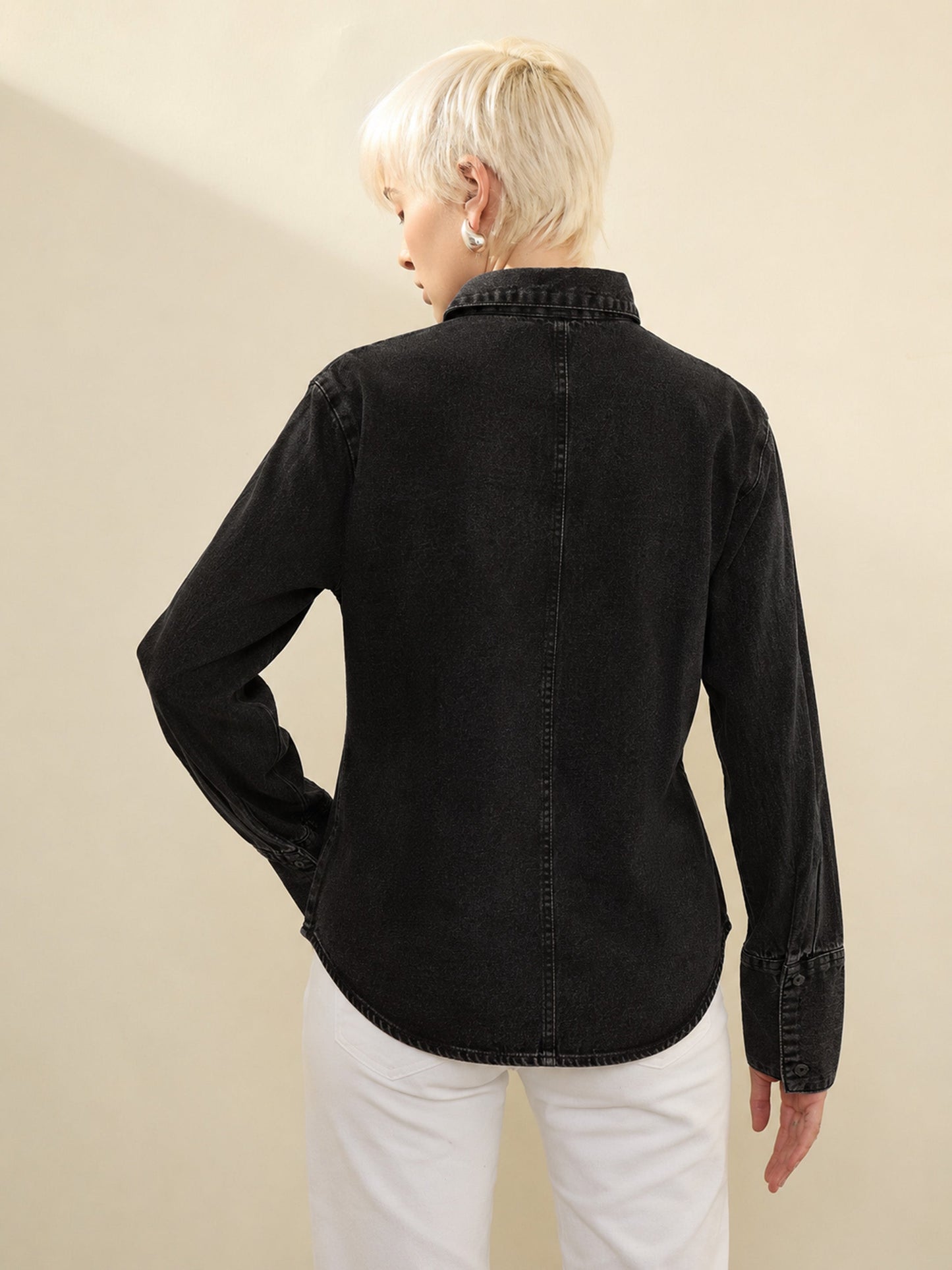 Black Denim Slim Fit Shirt -SASSAFRAS