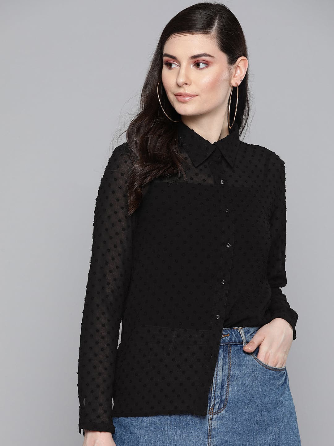 black dobby sheer boxy shirt sfshrt2110
