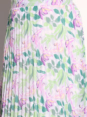 White & Green Floral Accordion Pleated Skirt SASSAFRAS Curve