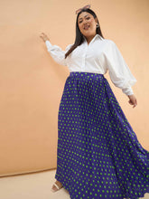 Women Purple Polka Dot Accordion Pleated Maxi Skirt