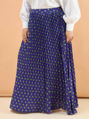 Women Purple Polka Dot Accordion Pleated Maxi Skirt