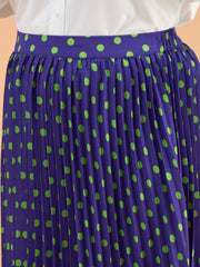 Women Purple Polka Dot Accordion Pleated Maxi Skirt