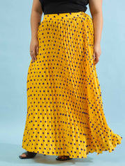Women Yellow Polka Dot Accordion Pleated Maxi Skirt