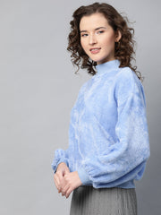 blue balloon sleeve faux fur sweatshirt sfswsh7193