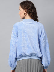 blue balloon sleeve faux fur sweatshirt sfswsh7193