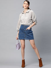 grey zip front faux fur crop sweatshirt sfswsh7196