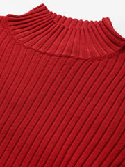 women red rib high neck full sleeves sweater sfswsh7283