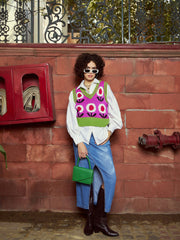 women pink floral v neck sleeveless sweater sfswsh7428