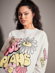 Sassafras - Women Off-White COOL PLANS Oversized Sweatshirt