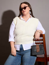 Women Curve Solid V-Neck Sweater Vest
