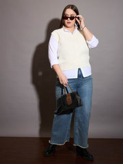 Women Curve Solid V-Neck Sweater Vest