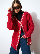women red front button oversized cardigan sfswsh7600