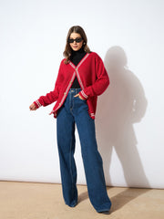 women red front button oversized cardigan sfswsh7600