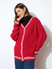 women red front button oversized cardigan sfswsh7600