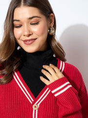 women red front button oversized cardigan sfswsh7600