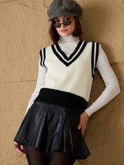 women black white striped v neck sweater vest sfswsh7607