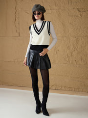 women black white striped v neck sweater vest sfswsh7607