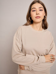 Women Taupe Terry Oversized Sweatshirt