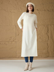 women off white round neck high slit sweater sfswsh7687