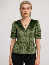 olive velvet front button top sassafras