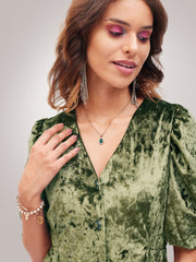 Olive Velvet Front Button Top SASSAFRAS