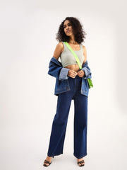 SASSAFRAS - Women Grey Rib Square Neck Cropped Tank Top