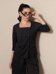 Women Black Square Neck Top