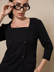 Women Black Square Neck Top