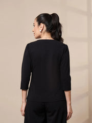 Women Black Square Neck Top