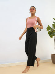 Women Pink Rhombus Neck Sleeveless Bodysuit