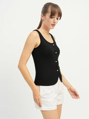 women black square neck button down top