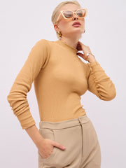Tan High Neck Rib Top SASSAFRAS
