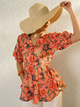 Orange Floral Asymmetric Hem Peplum Top SASSAFRAS