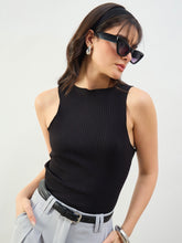 Black Rib Overlock Detail Tank Top SASSAFRAS BASICS