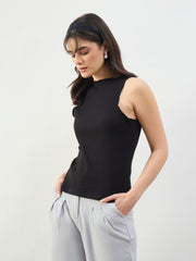 Black Rib Overlock Detail Tank Top SASSAFRAS BASICS