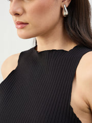 Black Rib Overlock Detail Tank Top SASSAFRAS BASICS