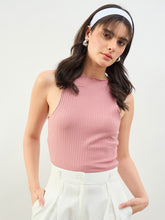 Pink Rib Overlock Detail Tank Top SASSAFRAS BASICS