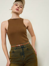 Tan Rib Overlock Detail Tank Top SASSAFRAS BASICS