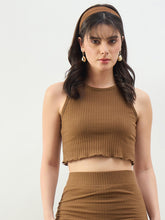 Tan Rib Overlock Hem Crop Tank Top SASSAFRAS BASICS