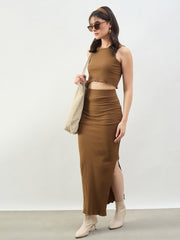 Tan Rib Overlock Hem Crop Tank Top SASSAFRAS BASICS
