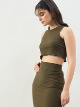 Olive Rib Overlock Hem Crop Tank Top SASSAFRAS BASICS