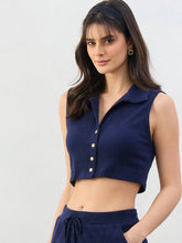 Navy Rib Polo Neck Crop Top SASSAFRAS BASICS