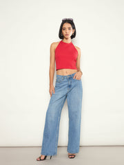 Red Rib Halter Neck Crop Top SASSAFRAS