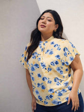 Women Yellow Floral Mandarin Collar Regular Top