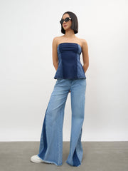 Women Navy Colour Blocking Tube Top